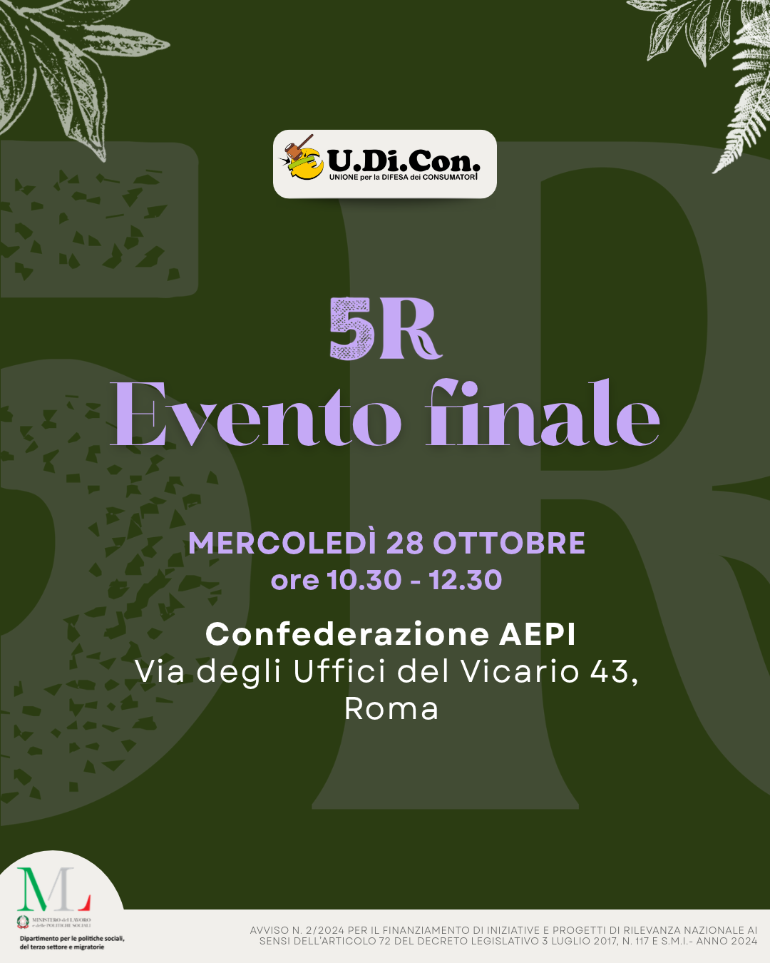 Sostenibilità, Udicon: evento finale a Roma del progetto “5R-evolution” sui consumi sostenibili. Donini: “Le 5R, azioni concrete contro gli sprechi”